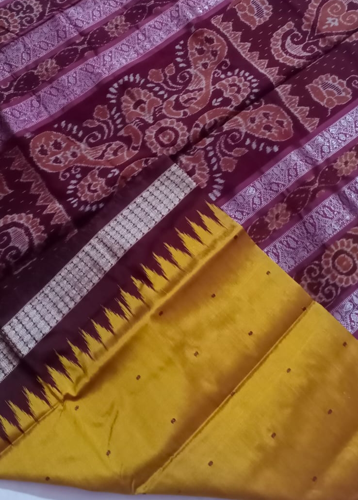 Yellow Sambalpuri silk saree