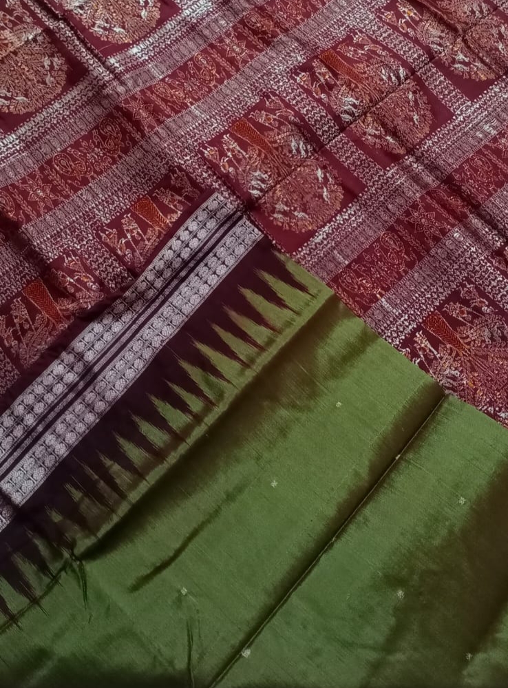 Green and Maroon Sambalpuri silk saree