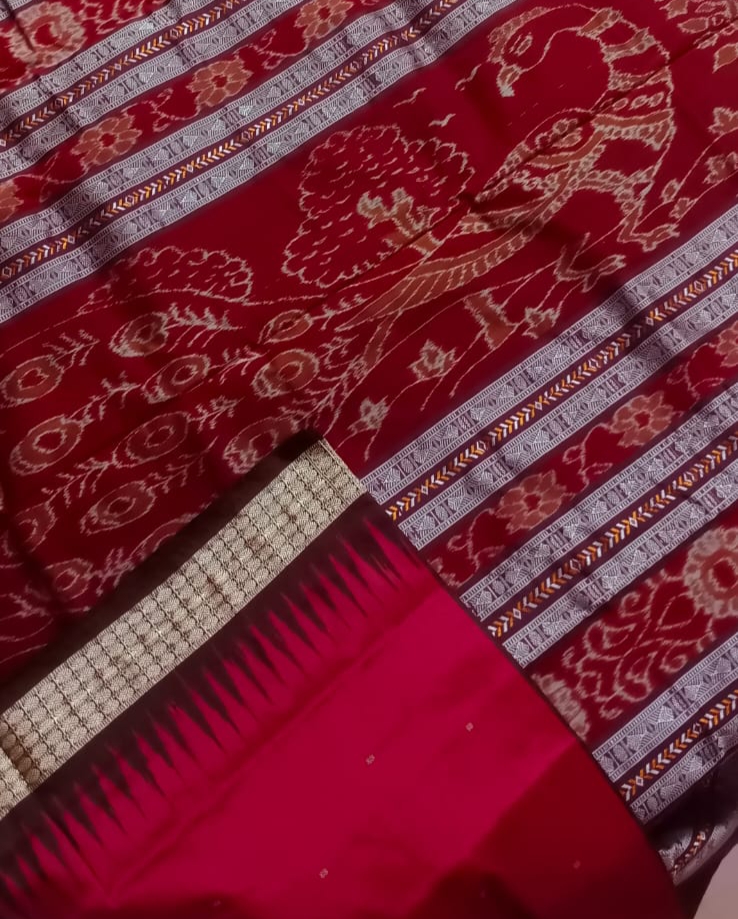 Red Sambalpuri silk saree