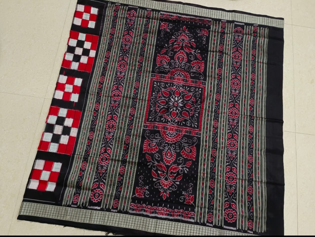 Red and Black Sambalpuri silk saree