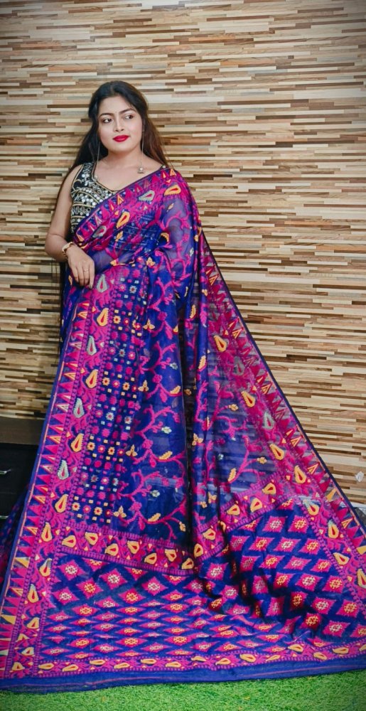 Navy blue jamdani saree Clearance