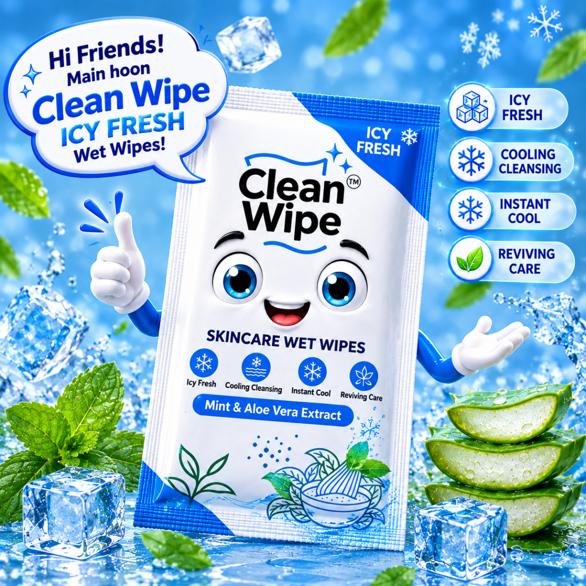 Mint &amp; Aloe Vera Ice Fresh Wet Wipes