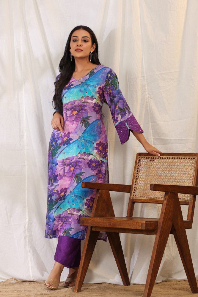 BUTTERFLY SILK KURTI SET