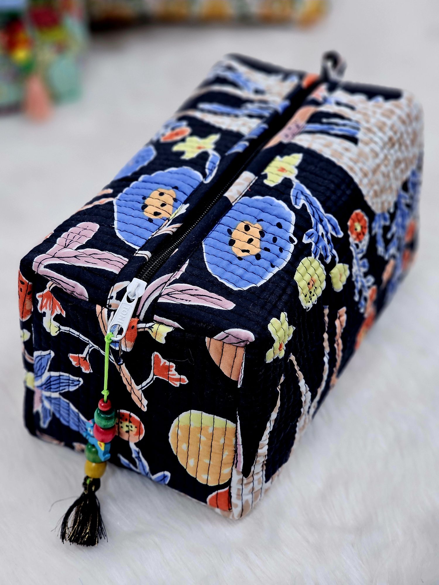 Multi Utility Travel kits Dark Black Flower Printed Pouch Size 1055