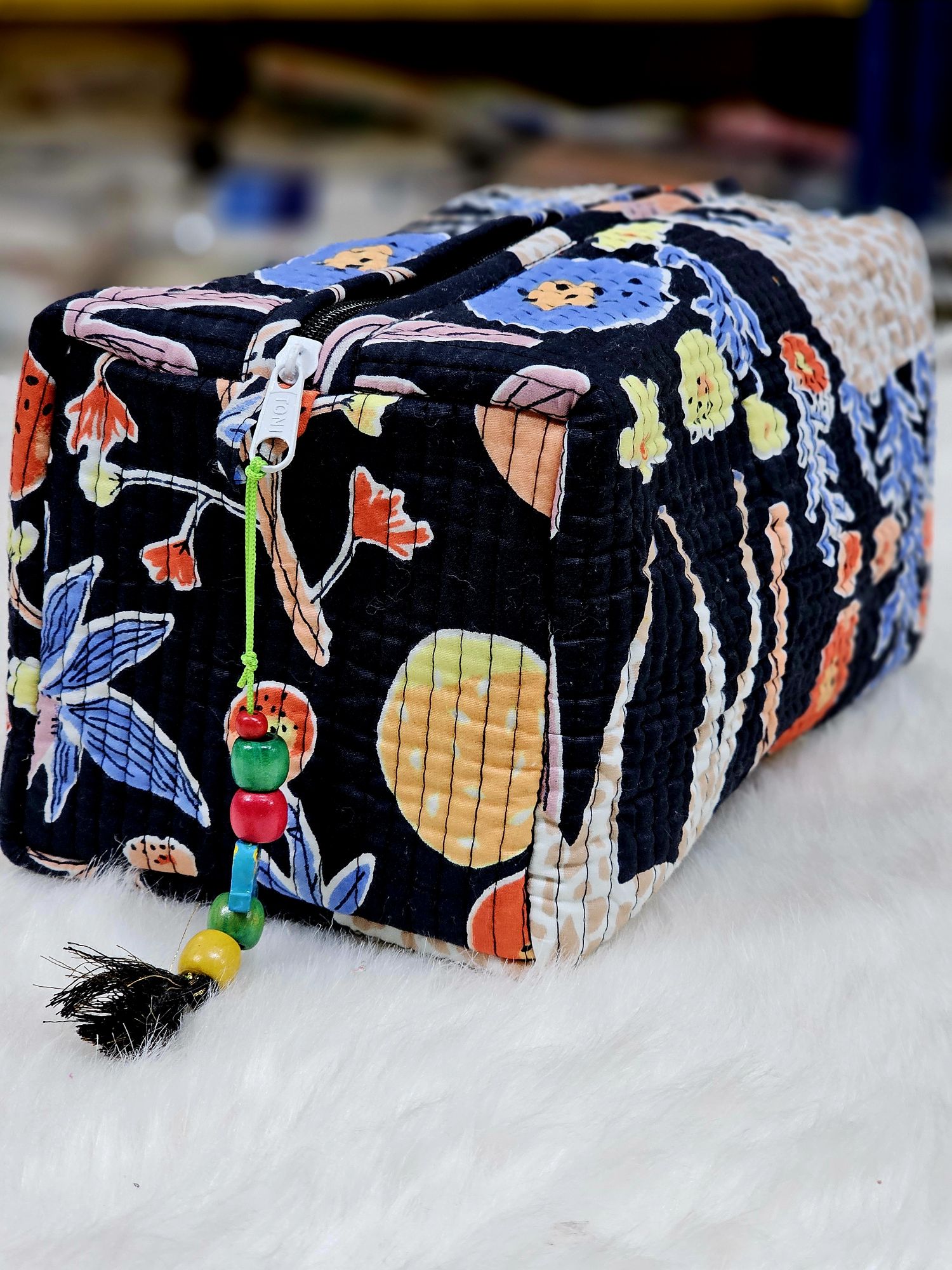Multi Utility Travel kits Dark Black Flower Printed Pouch Size 1055