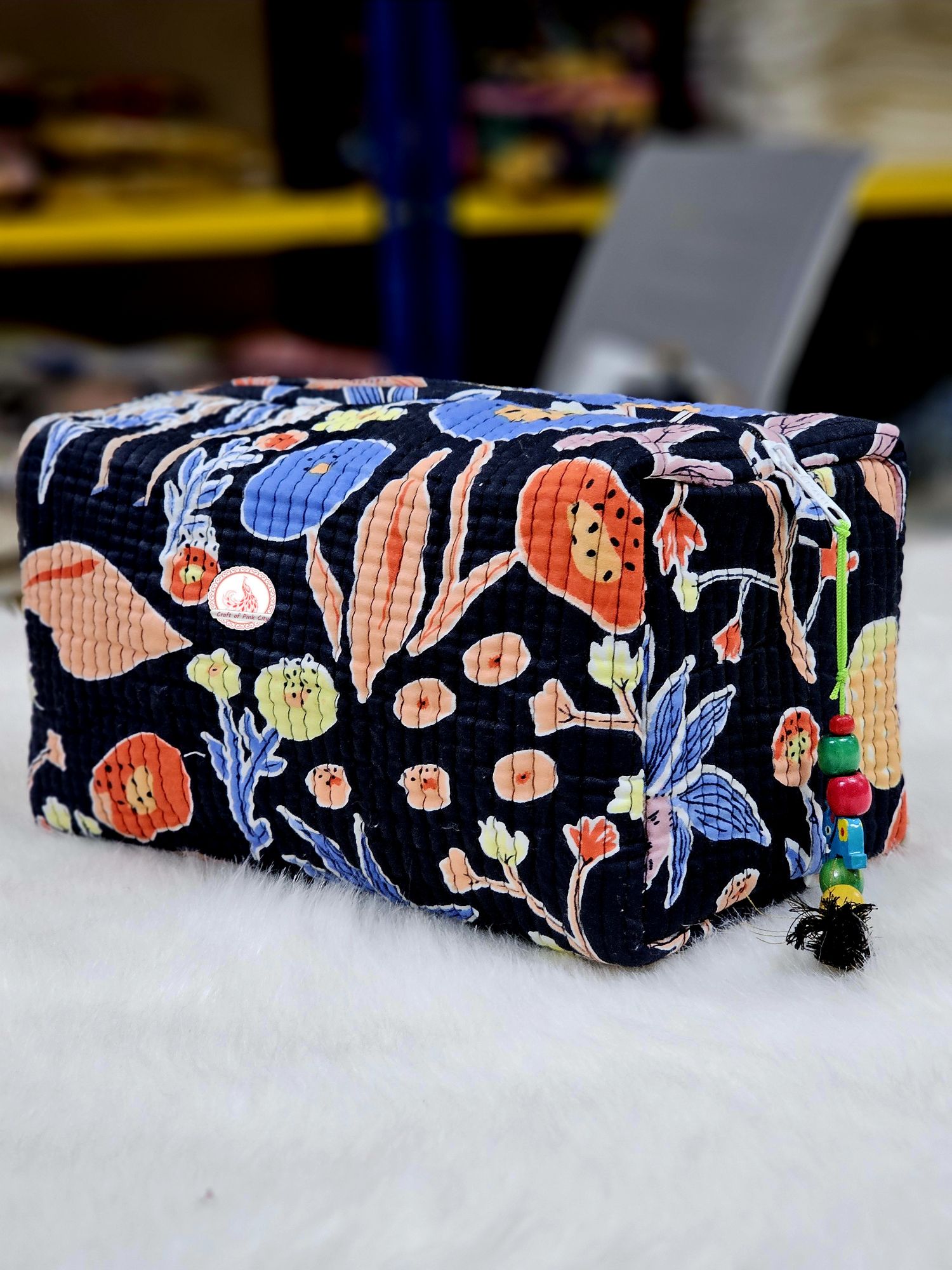 Multi Utility Travel kits Dark Black Flower Printed Pouch Size 1055