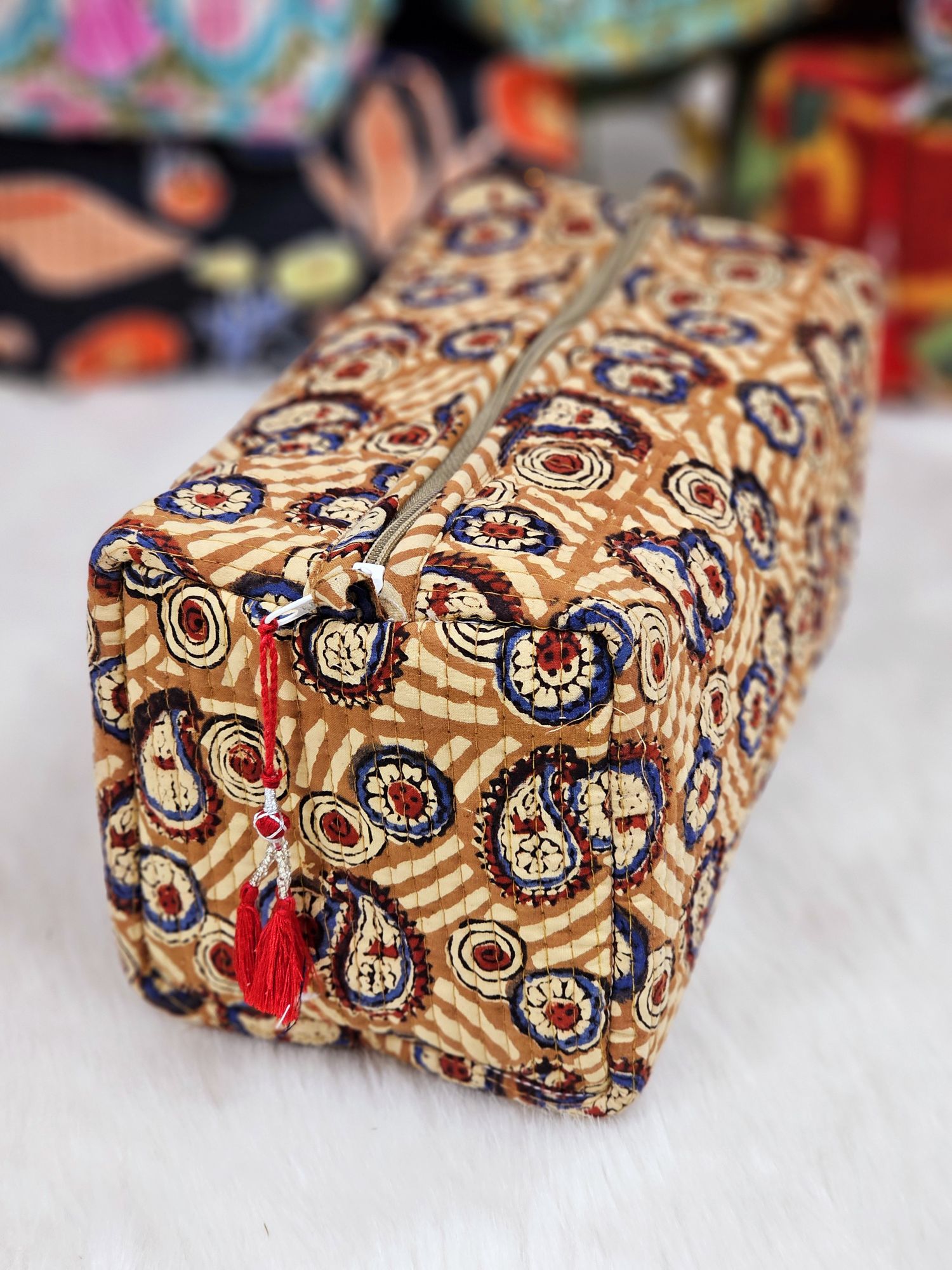 Multi Utility Travel Pouch kalamkari Flower Printed Pouch Size 1055