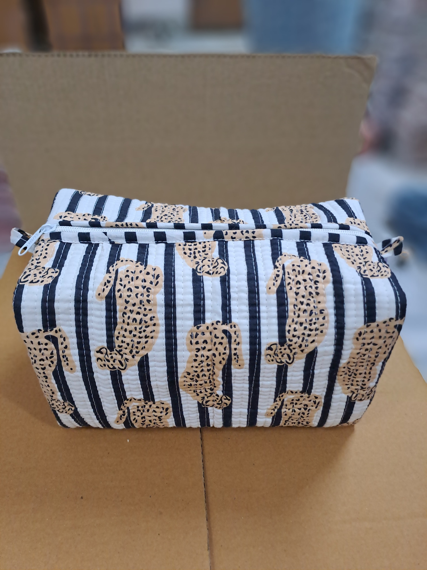 Hand Block Tiger Print Cosmetic Pouch Make-Up Pouch  Womens Pouch Gifts For Her