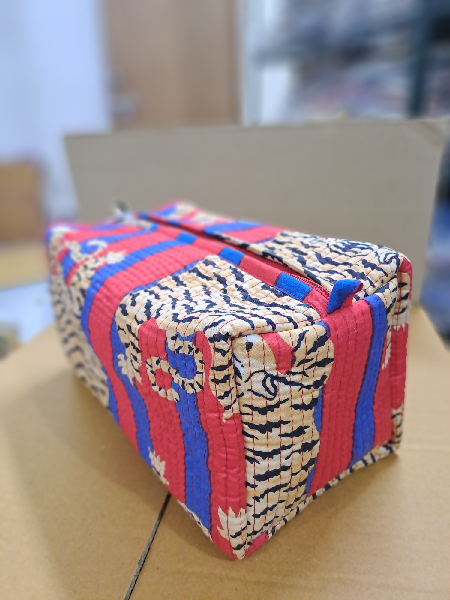Hand Block Printed Tiger Pouch Bag Cosmetic Pouch Cotton Pouch Bag Gifts For Her