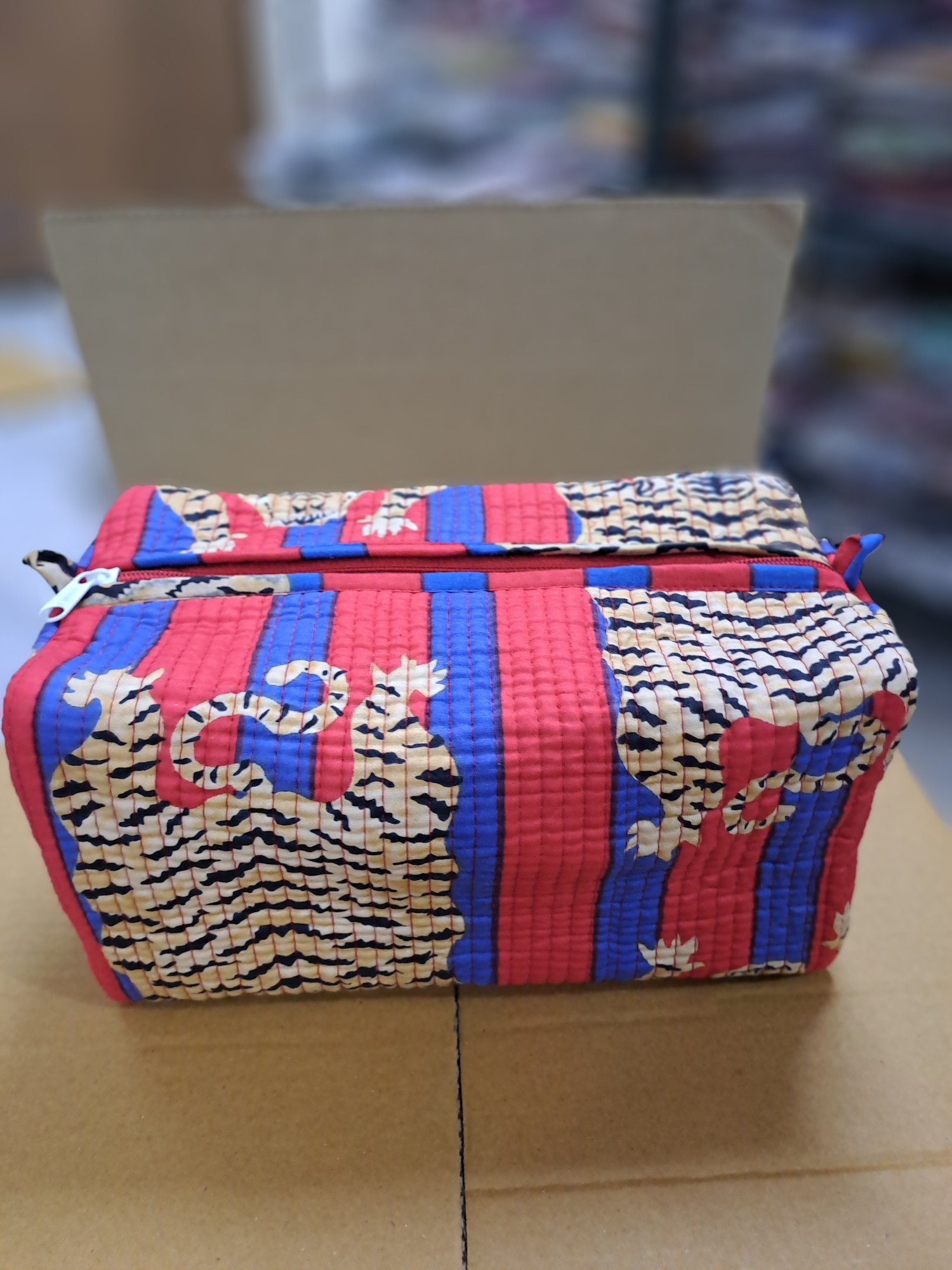 Hand Block Printed Tiger Pouch Bag Cosmetic Pouch Cotton Pouch Bag Gifts For Her