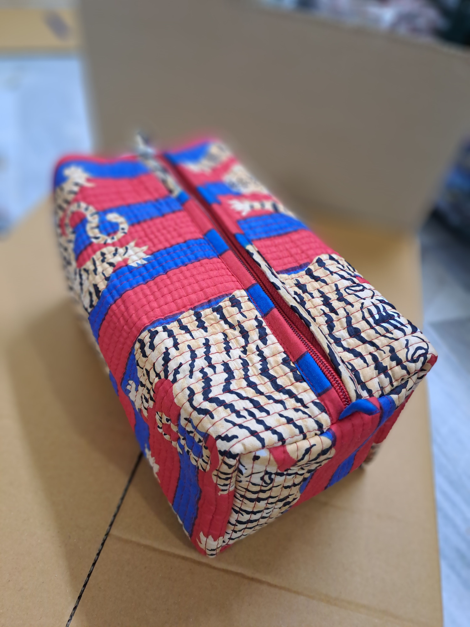 Hand Block Printed Tiger Pouch Bag Cosmetic Pouch Cotton Pouch Bag Gifts For Her