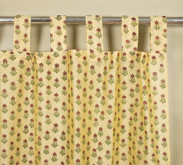 Hand Block Printed Cotton Floral Door Curtains Window Small butty yellow color set of 2 pc