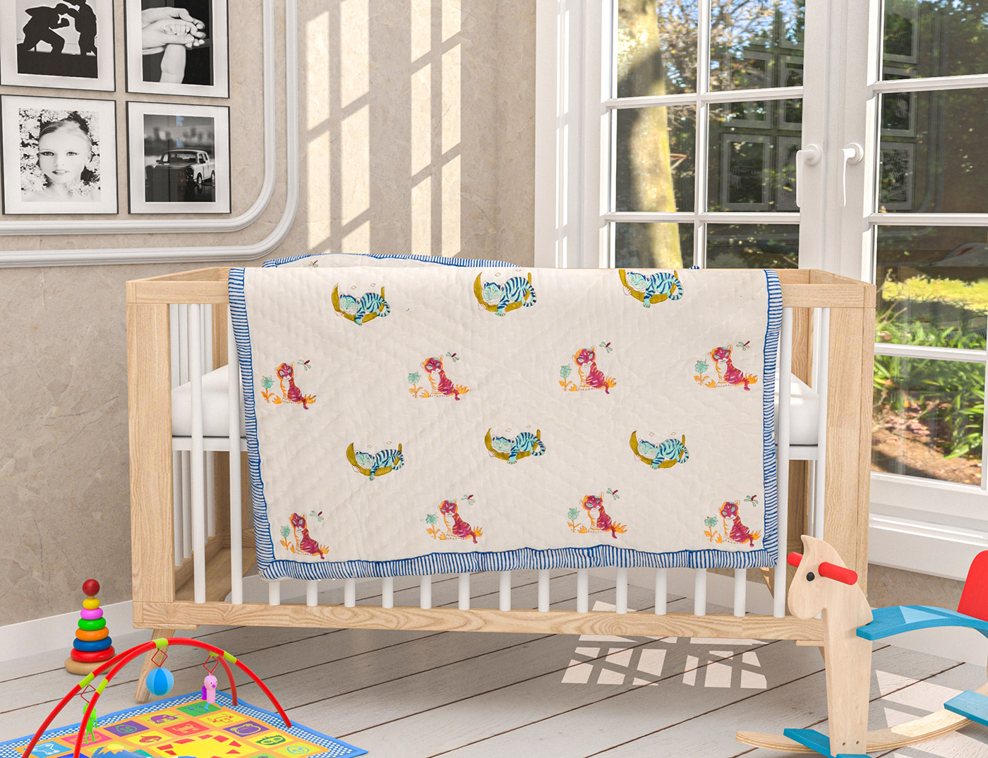 Baby Razai Cotton Blankets Bedcover Hand Block Print Throw Rainbow and Cloud Design Pattern Quilt 4060 Inch Toddlers Soft New Born Baby Wrap Kids Quilt Blankets Quilt