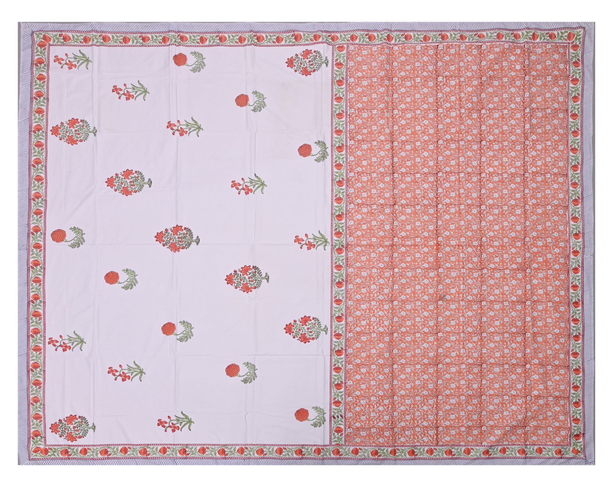 Chevron Handblock Printed Bedsheet With Reversible Pillow Cases