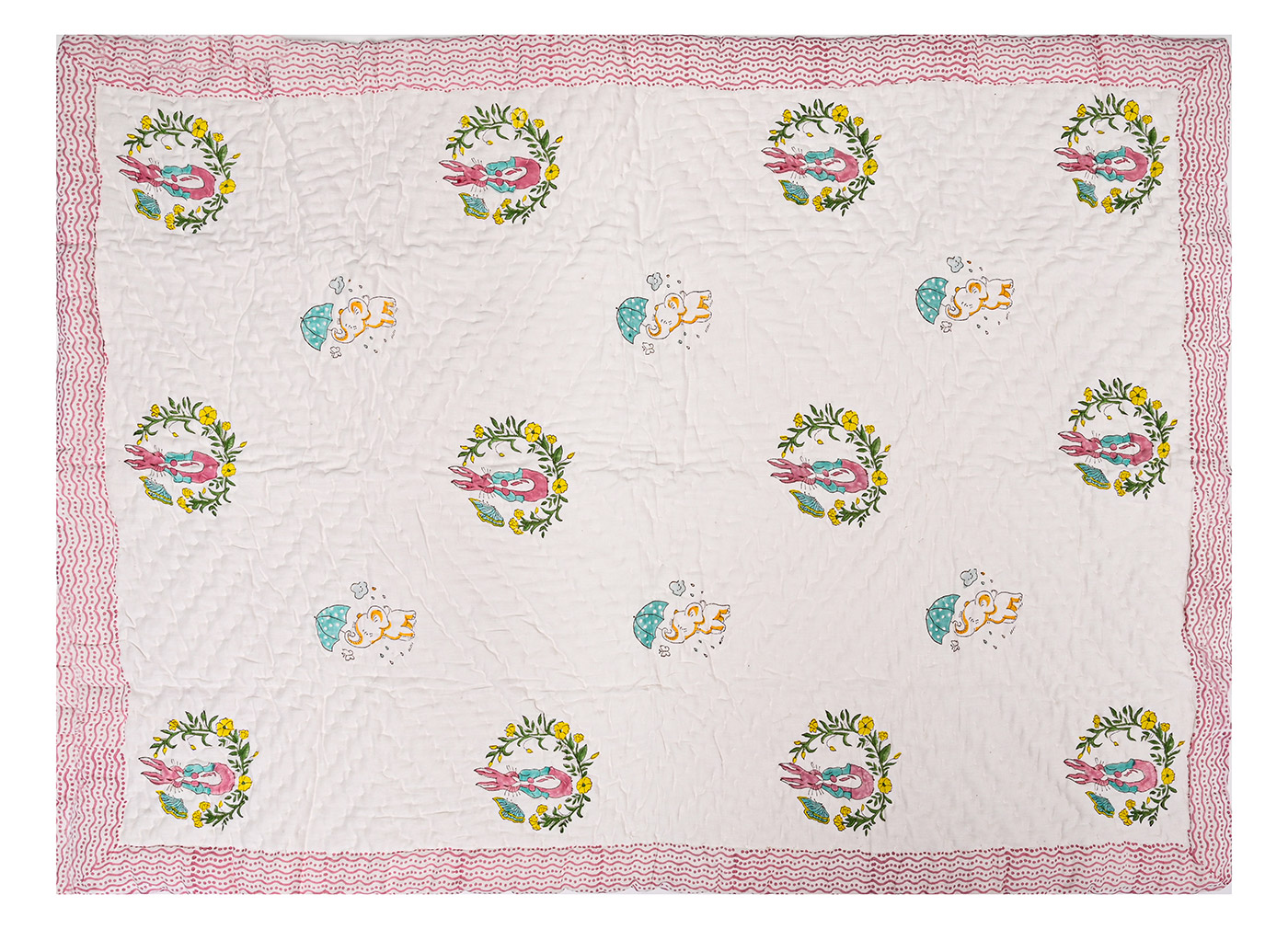 HAND Quilted Quilt Indian Cotton Modern Lion Print Block Print Reversible Quilt Handmade Comforter Quilt Baby Quilt