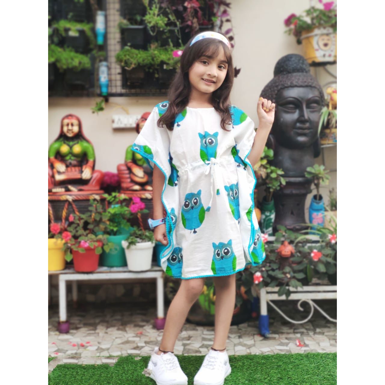 CraftofPinkcity Owl Printed Organic Cotton Block Printed Kaftan for Kids
