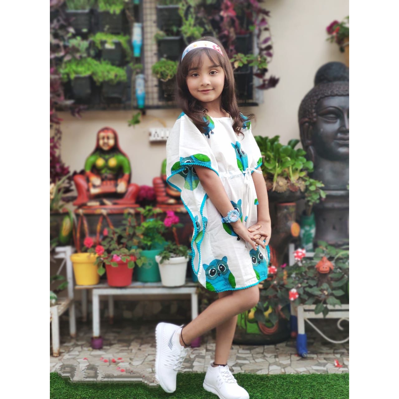 CraftofPinkcity Owl Printed Organic Cotton Block Printed Kaftan for Kids