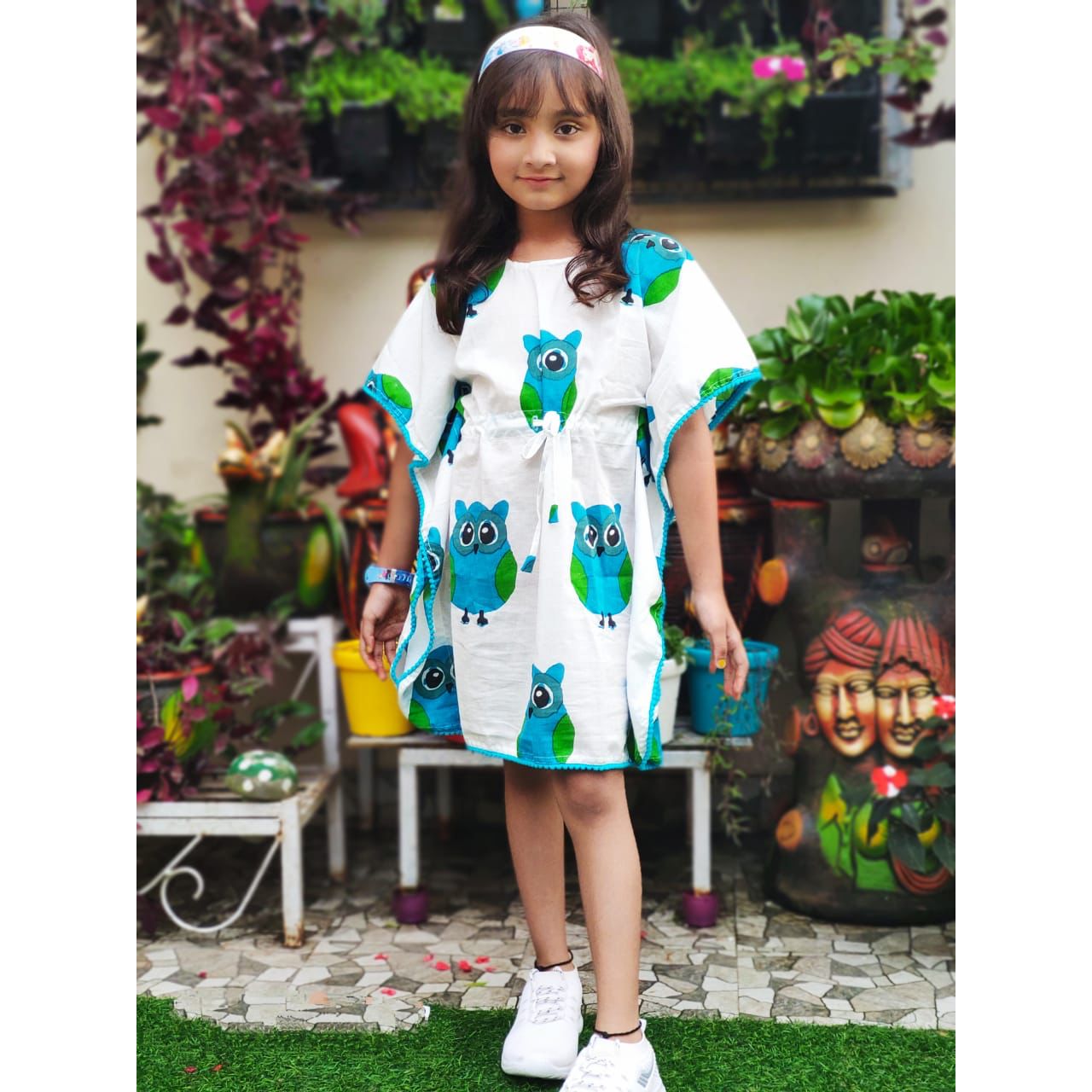 CraftofPinkcity Owl Printed Organic Cotton Block Printed Kaftan for Kids