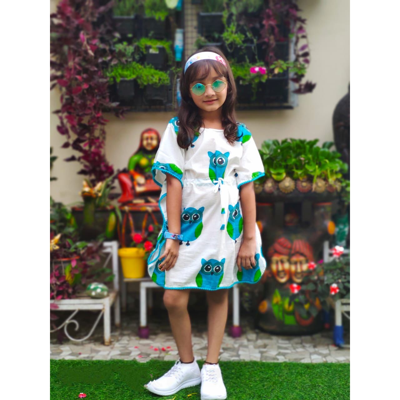 CraftofPinkcity Owl Printed Organic Cotton Block Printed Kaftan for Kids