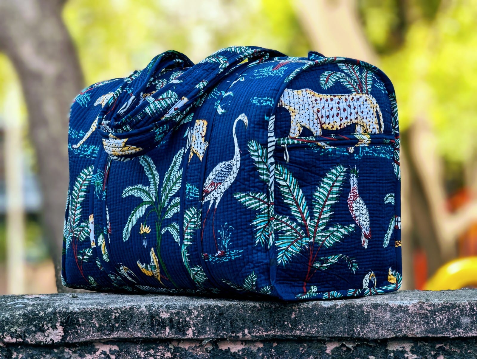 Quilted Multi-Use Water Proof bag - Boho quilted bags - overnight bag - gym bag-Duffle Bag Blue Jungle