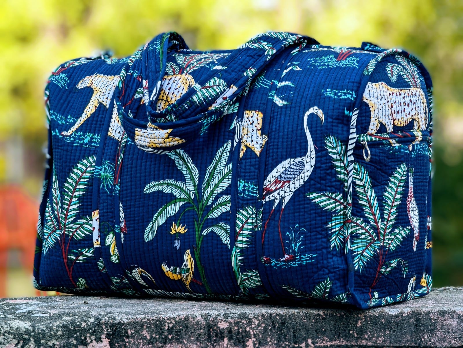 Quilted Multi-Use Water Proof bag - Boho quilted bags - overnight bag - gym bag-Duffle Bag Blue Jungle