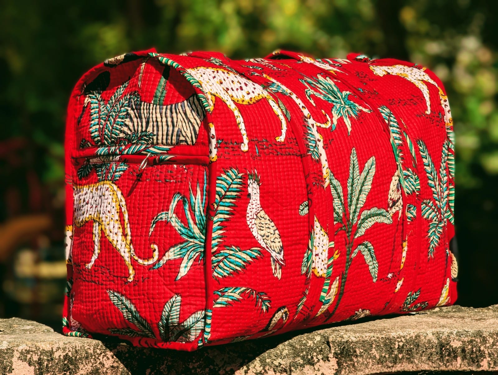 Quilted Multi-Use bag - Boho quilted bags - overnight bag - gym bag-Duffle Bag Red Jungle