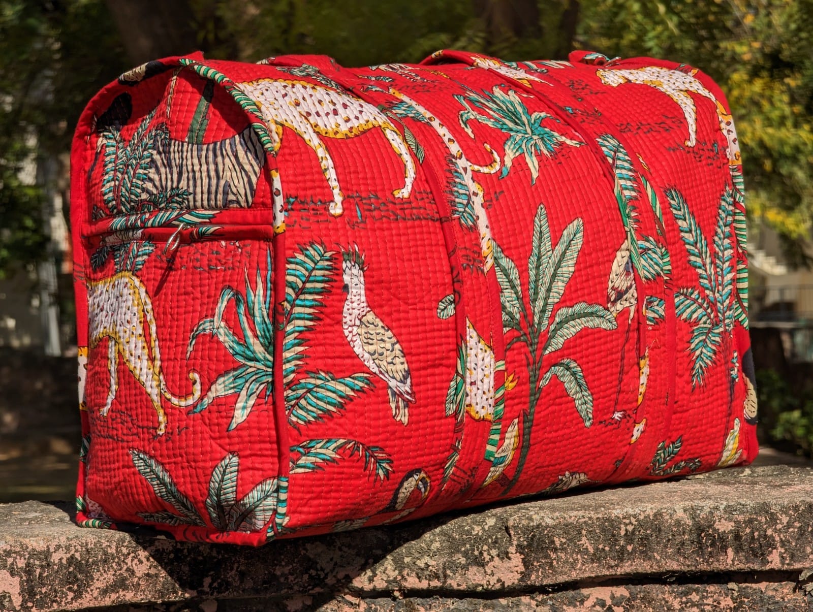 Quilted Multi-Use bag - Boho quilted bags - overnight bag - gym bag-Duffle Bag Red Jungle