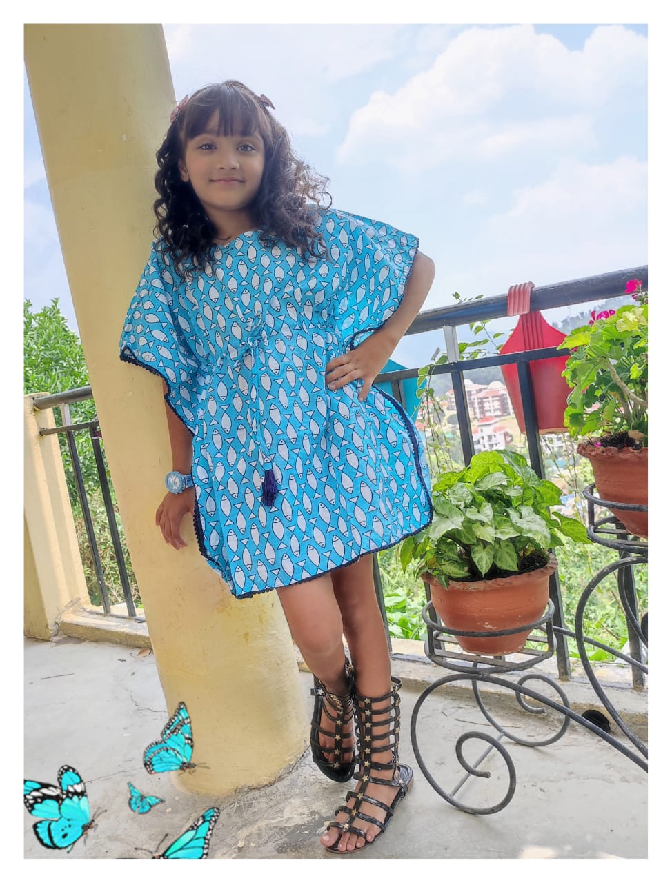 Fish Print hand Block Printed Organic Cotton Block Printed Kaftan for Kids 2