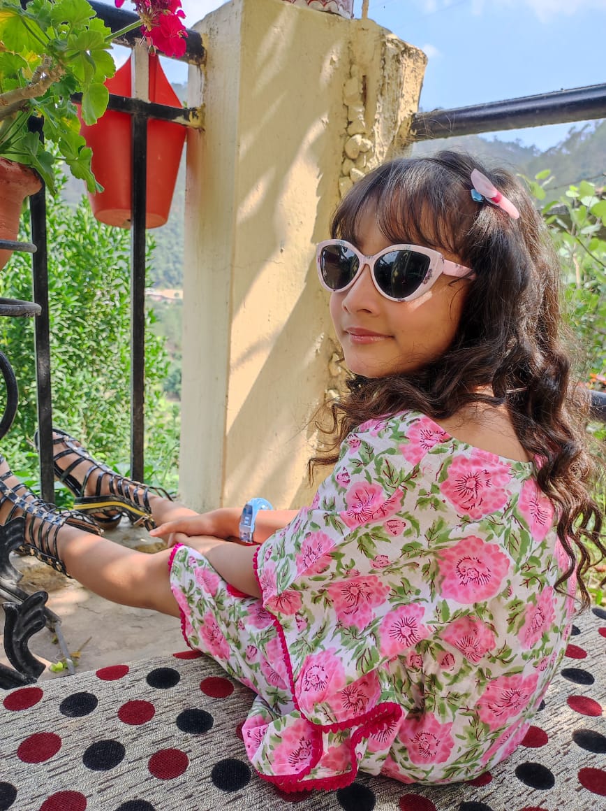 Beautiful Flower hand Block Printed Organic Cotton Block Printed Kaftan for Kids