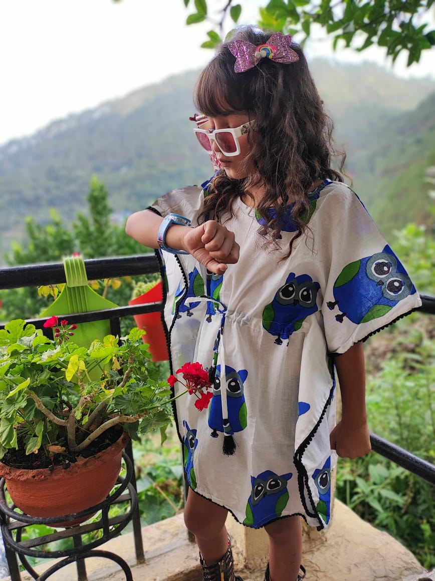 Owl Printed Organic Cotton Block Printed Kaftan for Kids