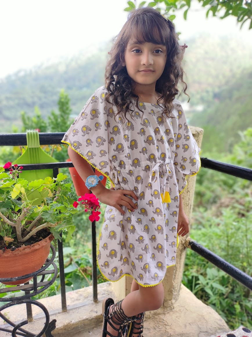 Elephant Printed Cotton kaftans Kids Dress Baby Size Kaftans