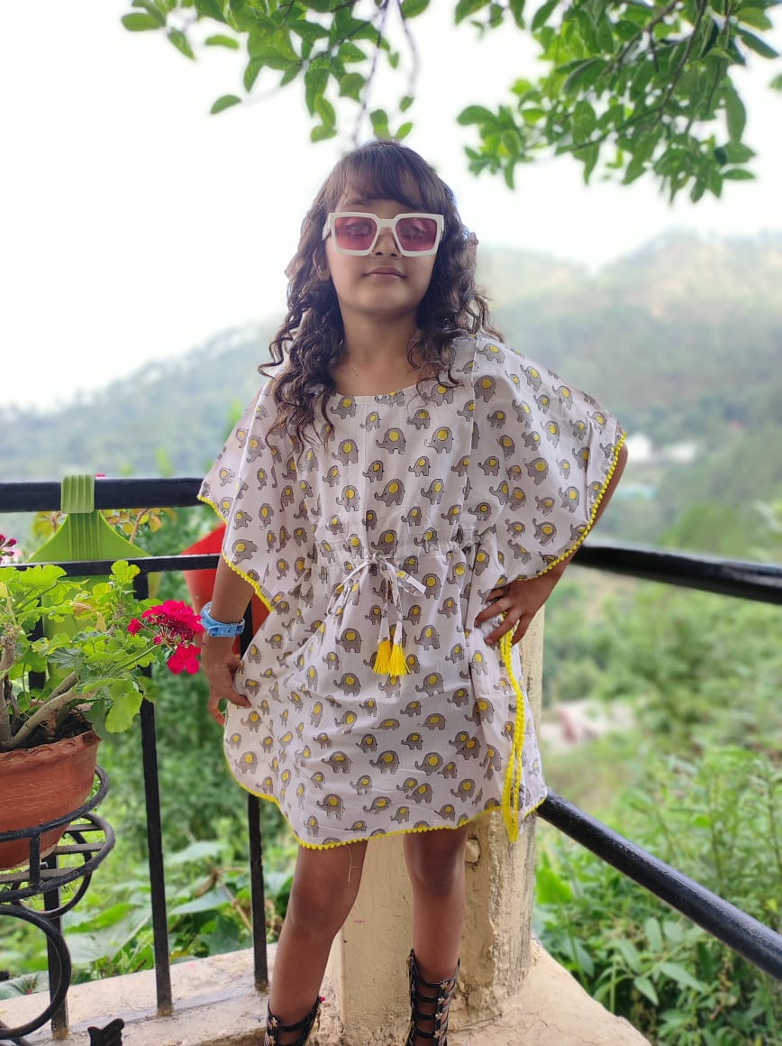 Elephant Printed Cotton kaftans Kids Dress Baby Size Kaftans