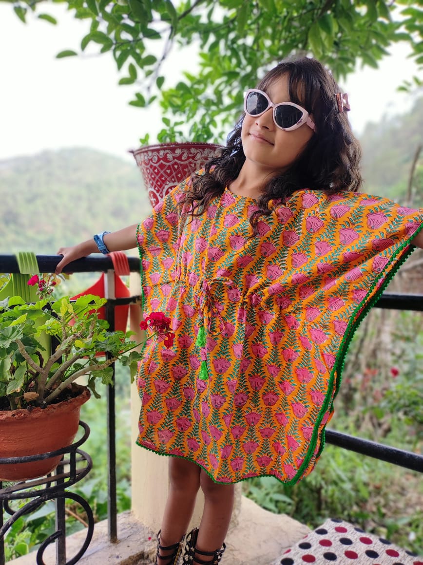 Entire Beautiful hand Block Printed Organic Cotton Block Printed Kaftan for Kids