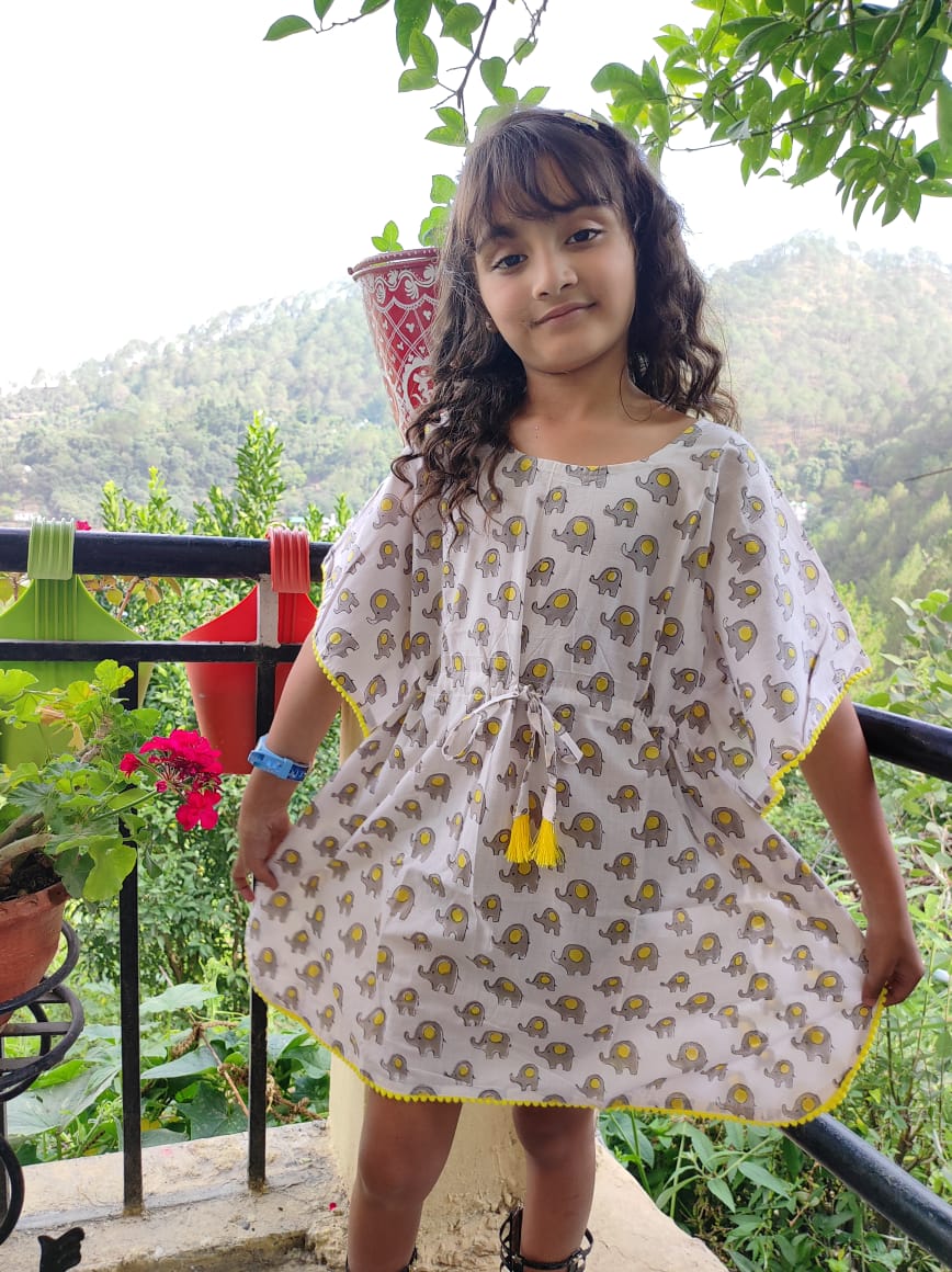 Elephant Printed Cotton kaftans Kids Dress Baby Size Kaftans