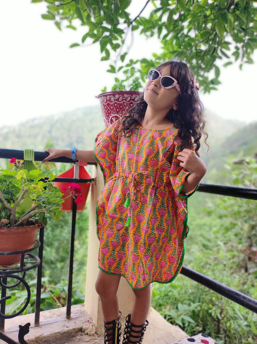 Entire Beautiful hand Block Printed Organic Cotton Block Printed Kaftan for Kids