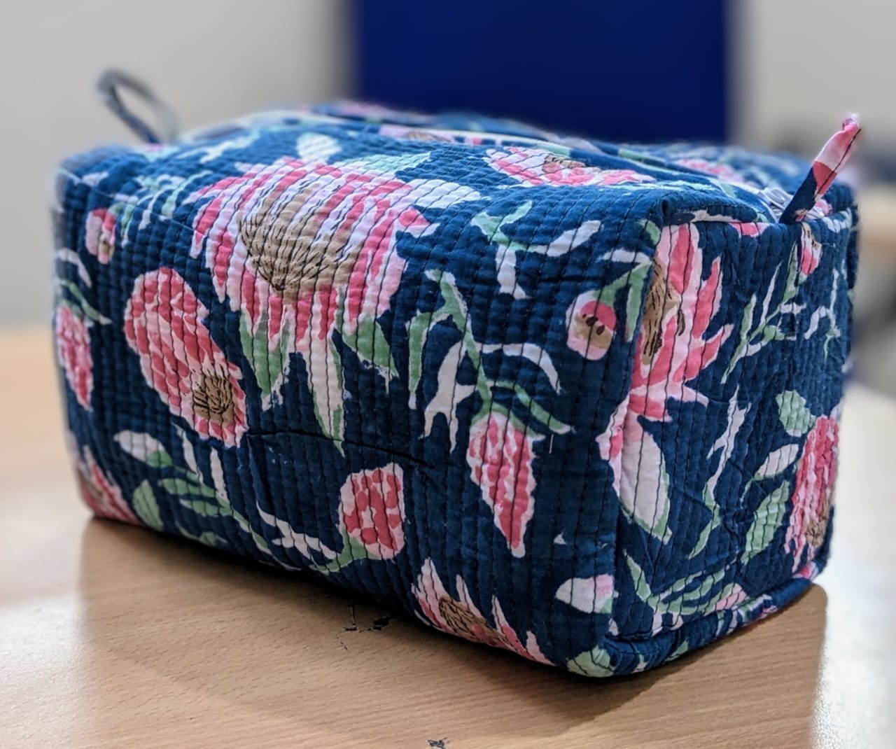 Multi Utility Travel kits Dark Blue Flower Printed Pouch Size 1055