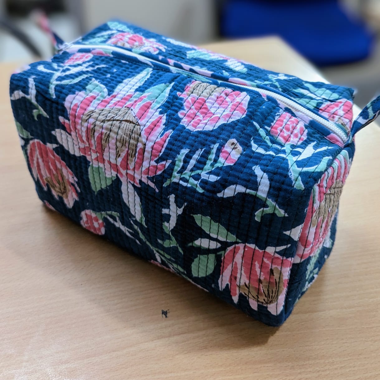 Multi Utility Travel kits Dark Blue Flower Printed Pouch Size 1055