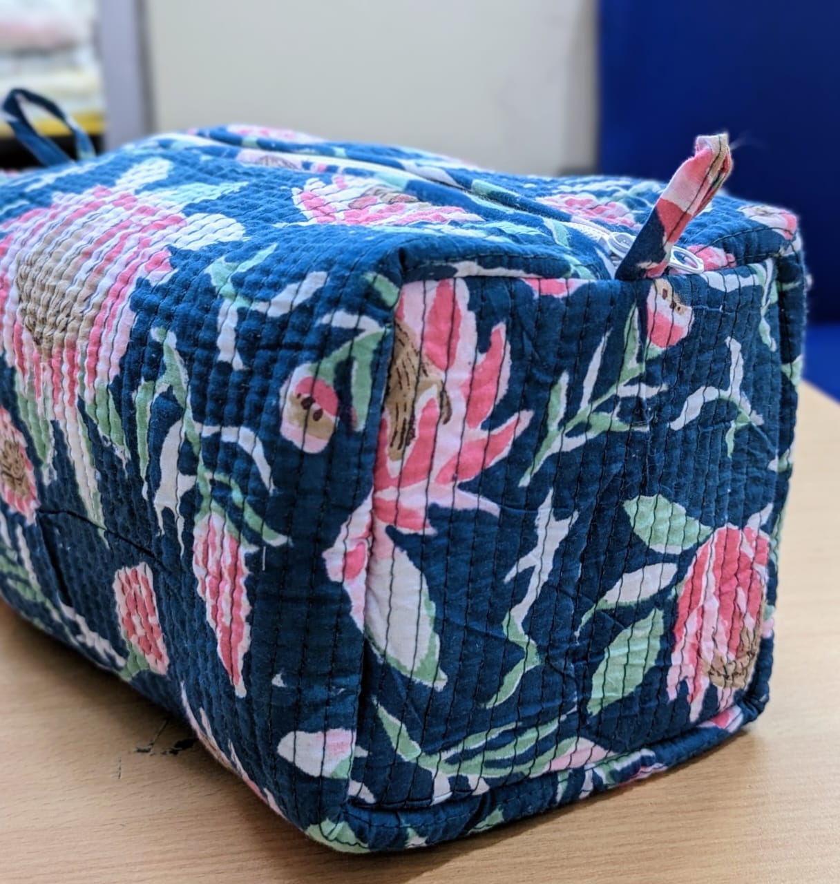 Multi Utility Travel kits Dark Blue Flower Printed Pouch Size 1055