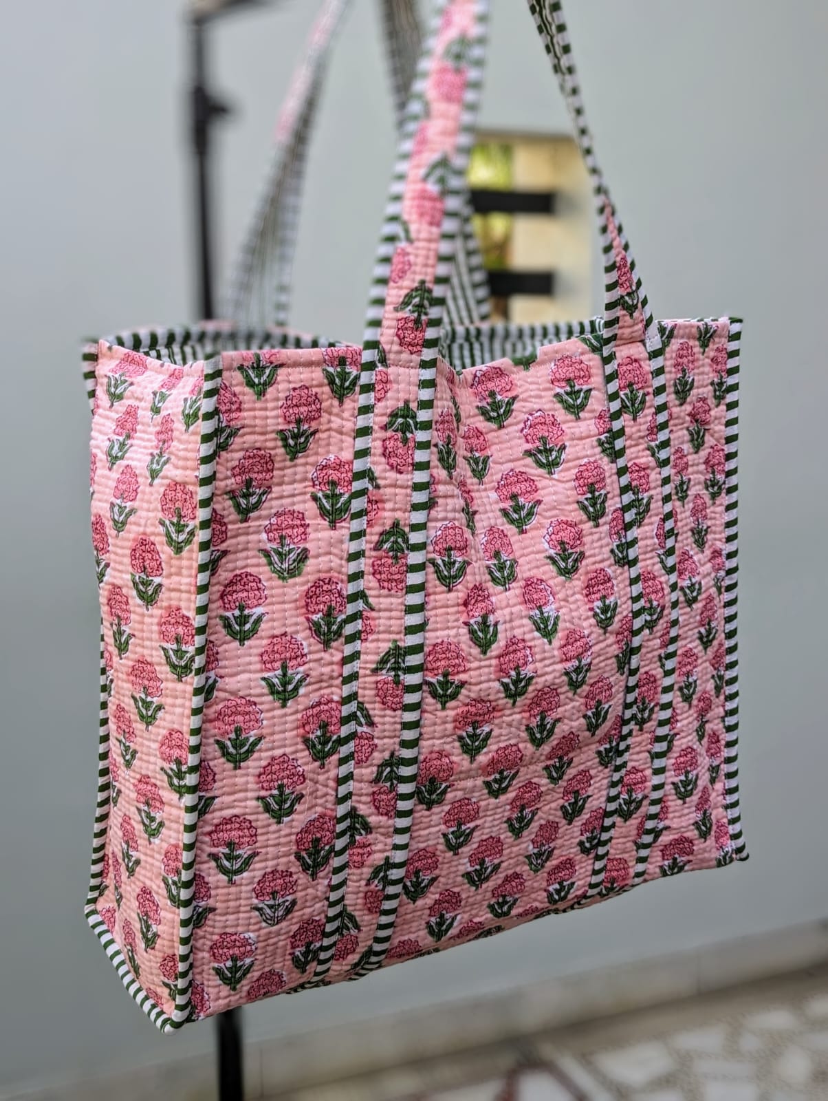 Cotton Floral Hand Block Printed Bags Cotton Quilted Tote Bags Eco Friendly Tote Bags Women Shopping Bags Block Print Bags