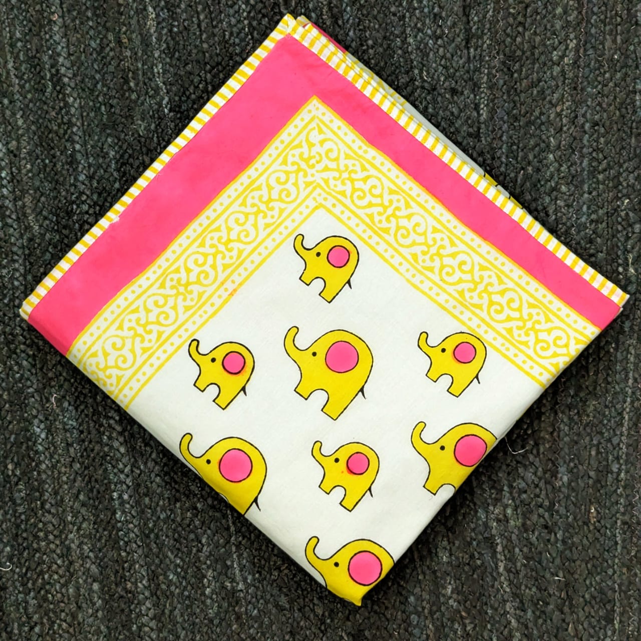 Pink yellow Appu hand block printed Organic Cotton Dohar both side printed