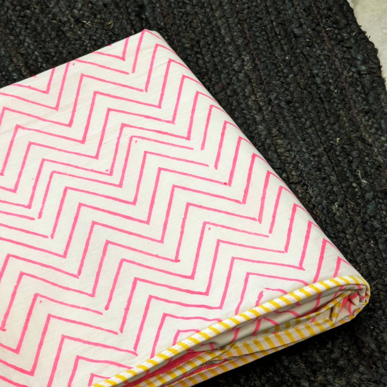 Pink yellow Appu hand block printed Organic Cotton Dohar both side printed