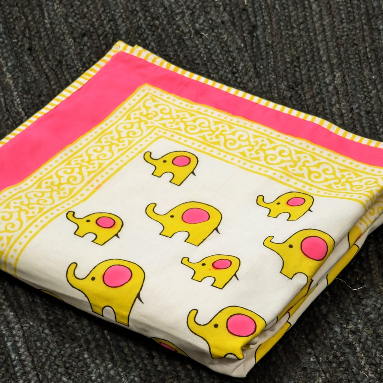 Pink yellow Appu hand block printed Organic Cotton Dohar both side printed