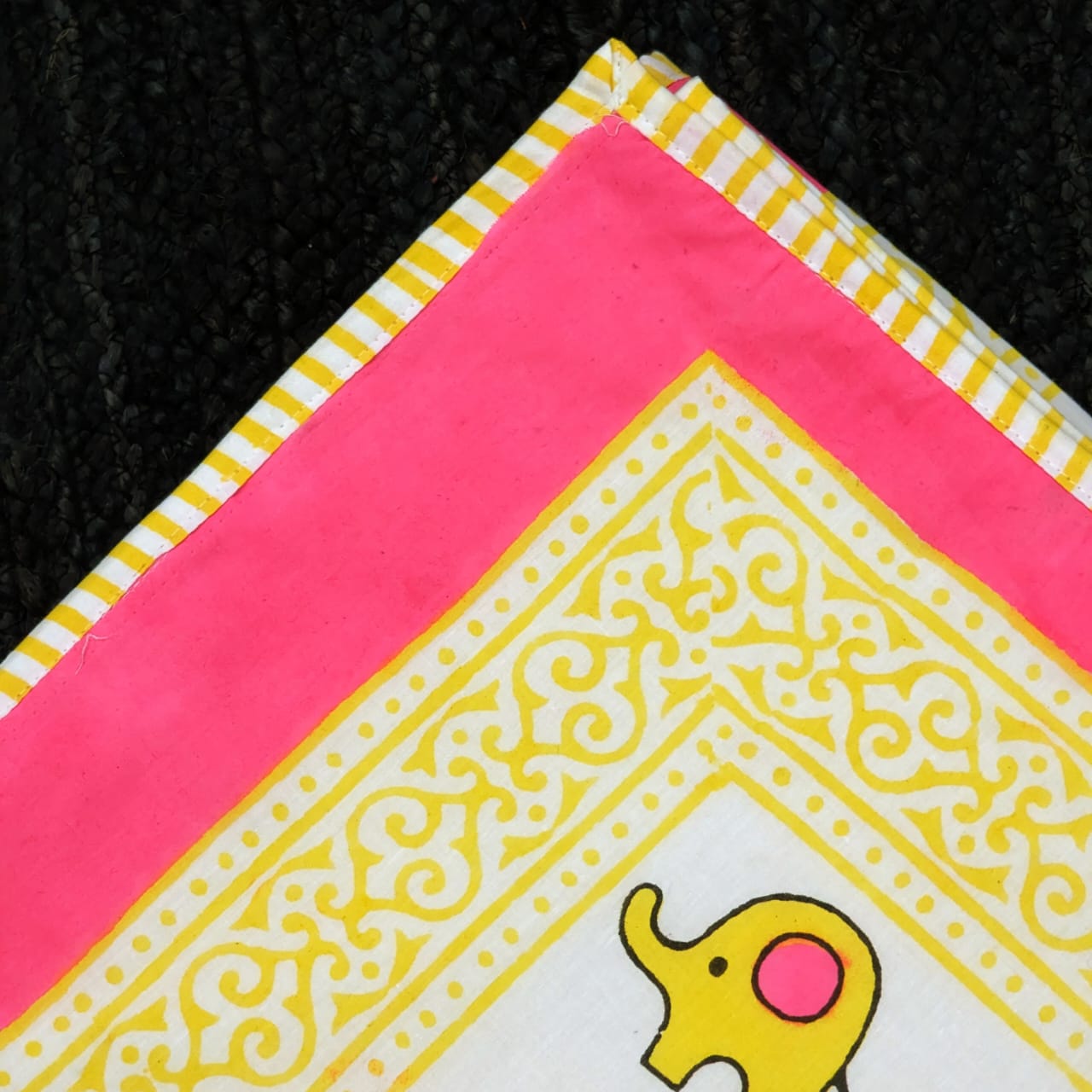 Pink yellow Appu hand block printed Organic Cotton Dohar both side printed