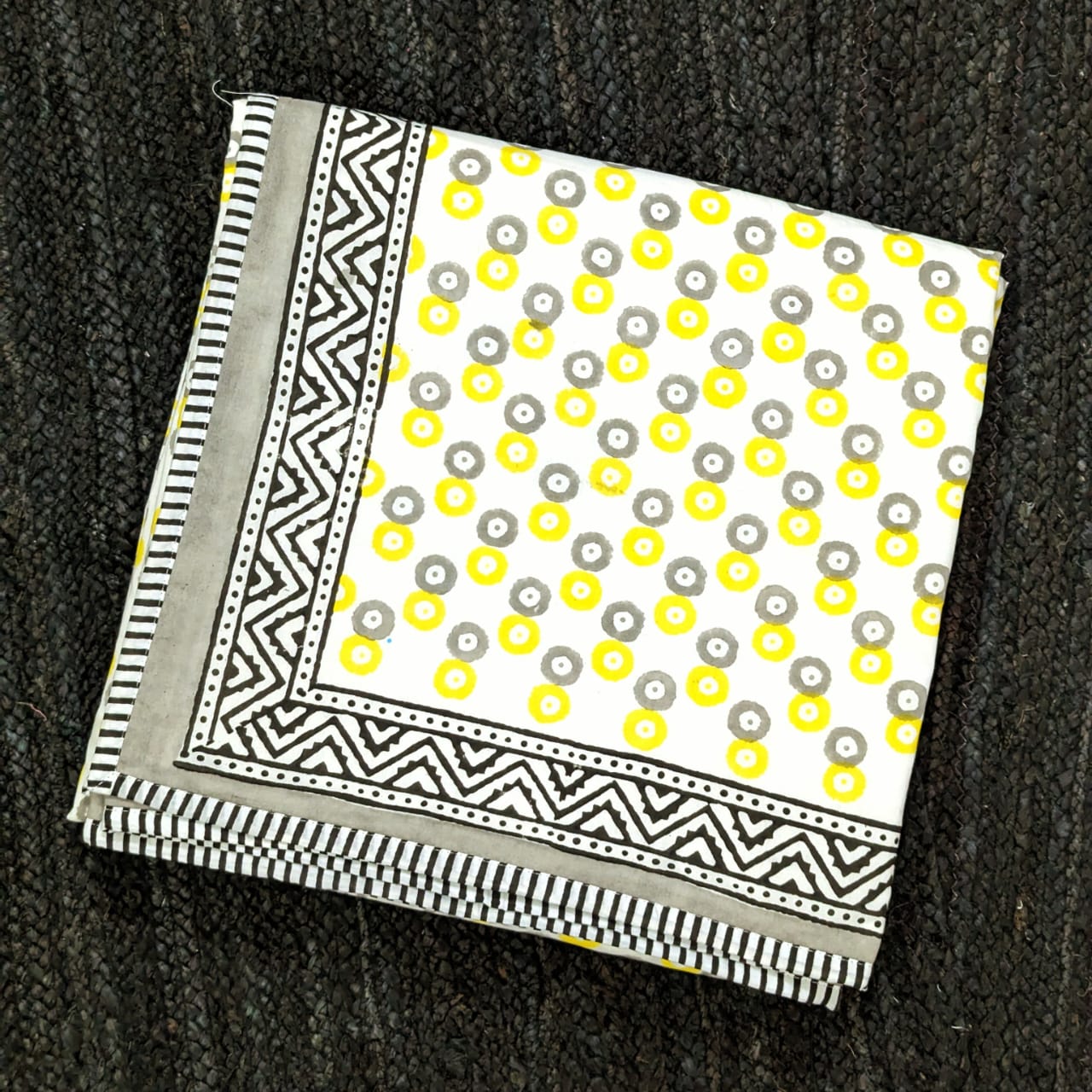 Gray and Yellow Appu hand block printed Organic Cotton Dohar for New Born Babys and kids