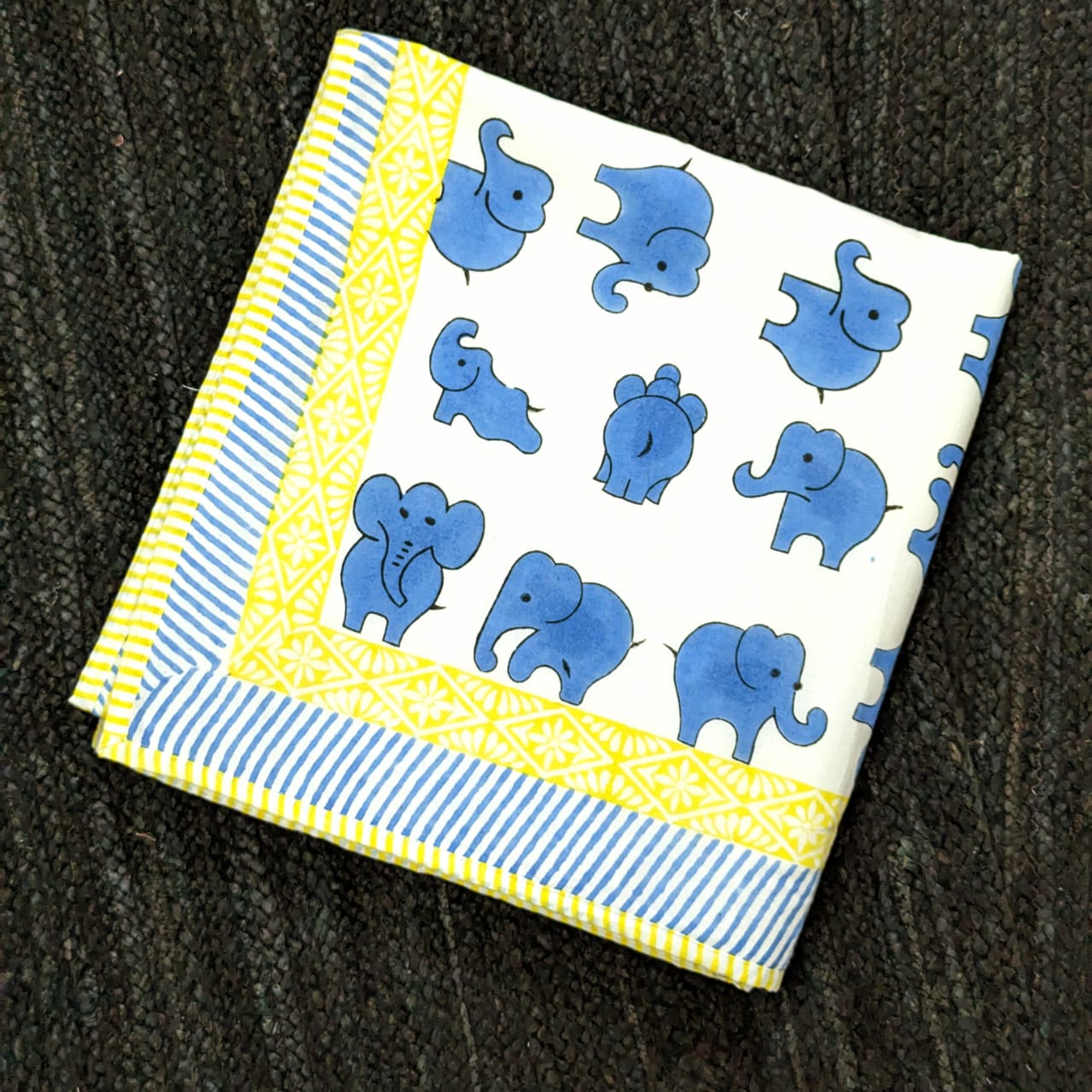Yellow Blue Appu hand block printed Organic Cotton Dohar both side printed