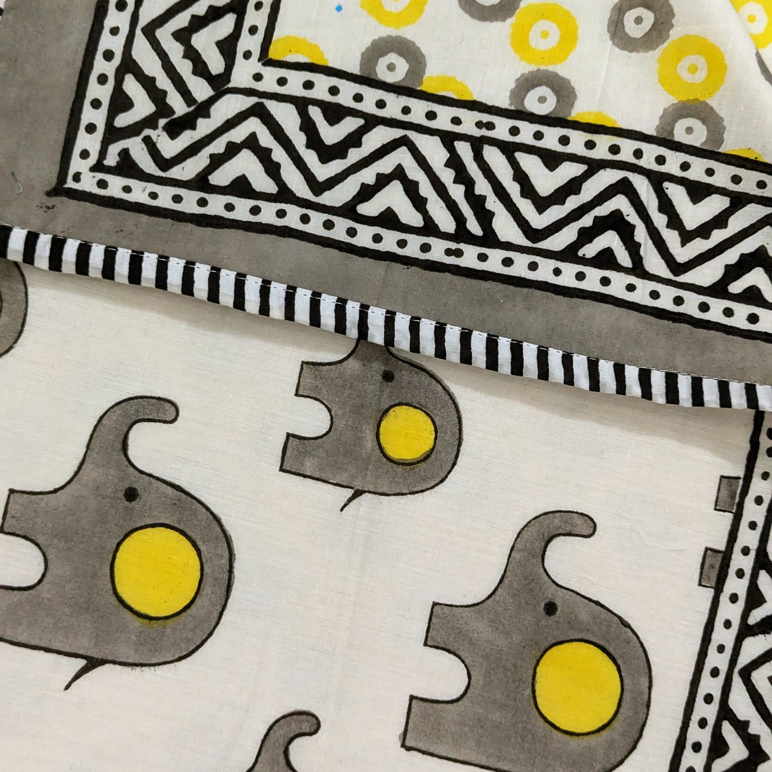 Gray and Yellow Appu hand block printed Organic Cotton Dohar for New Born Babys and kids