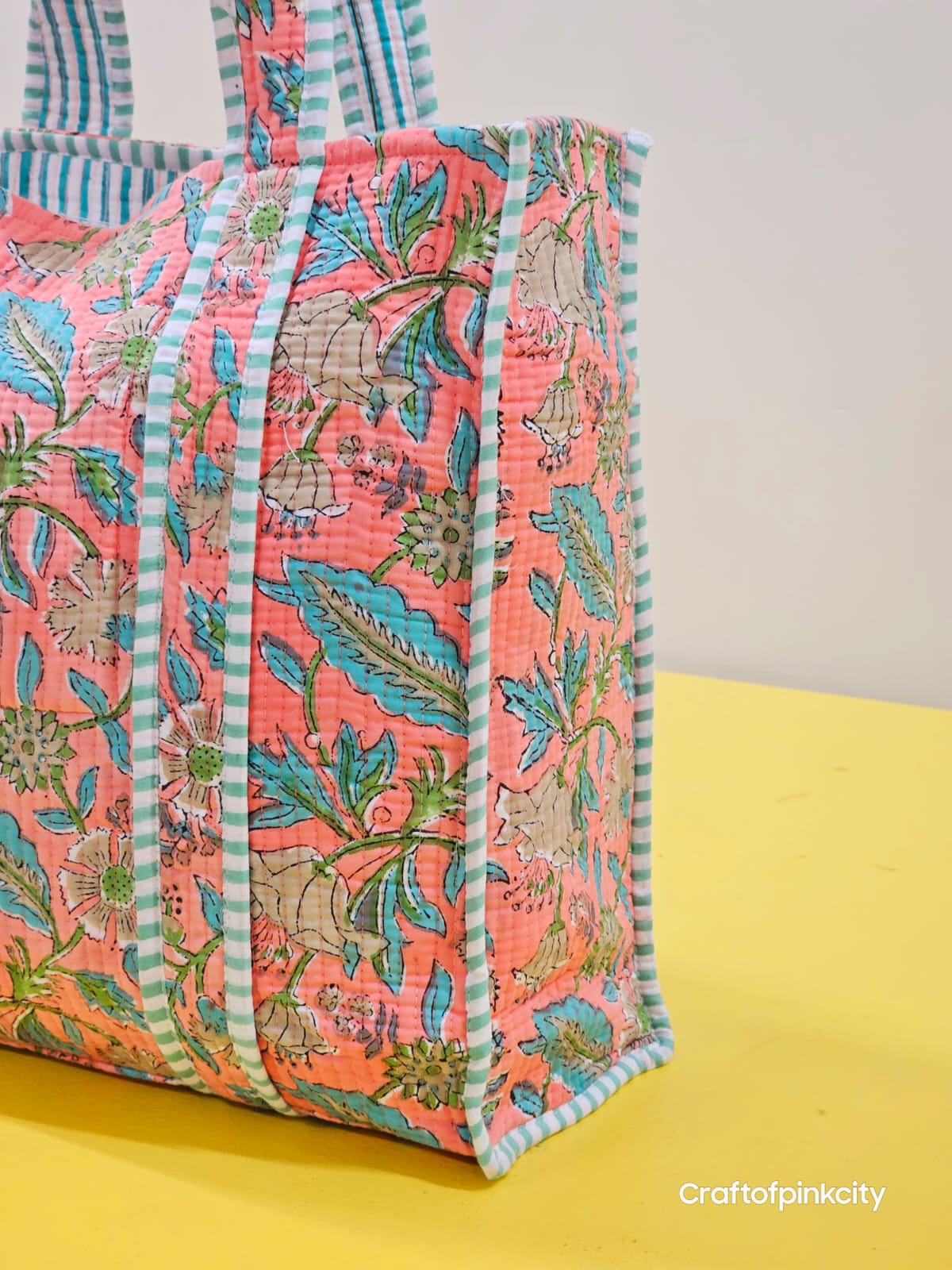 Cotton Floral Hand Block Printed Bags Cotton Quilted Tote Bags Eco Friendly Tote Bags Women Shopping Bags Block Print Bags