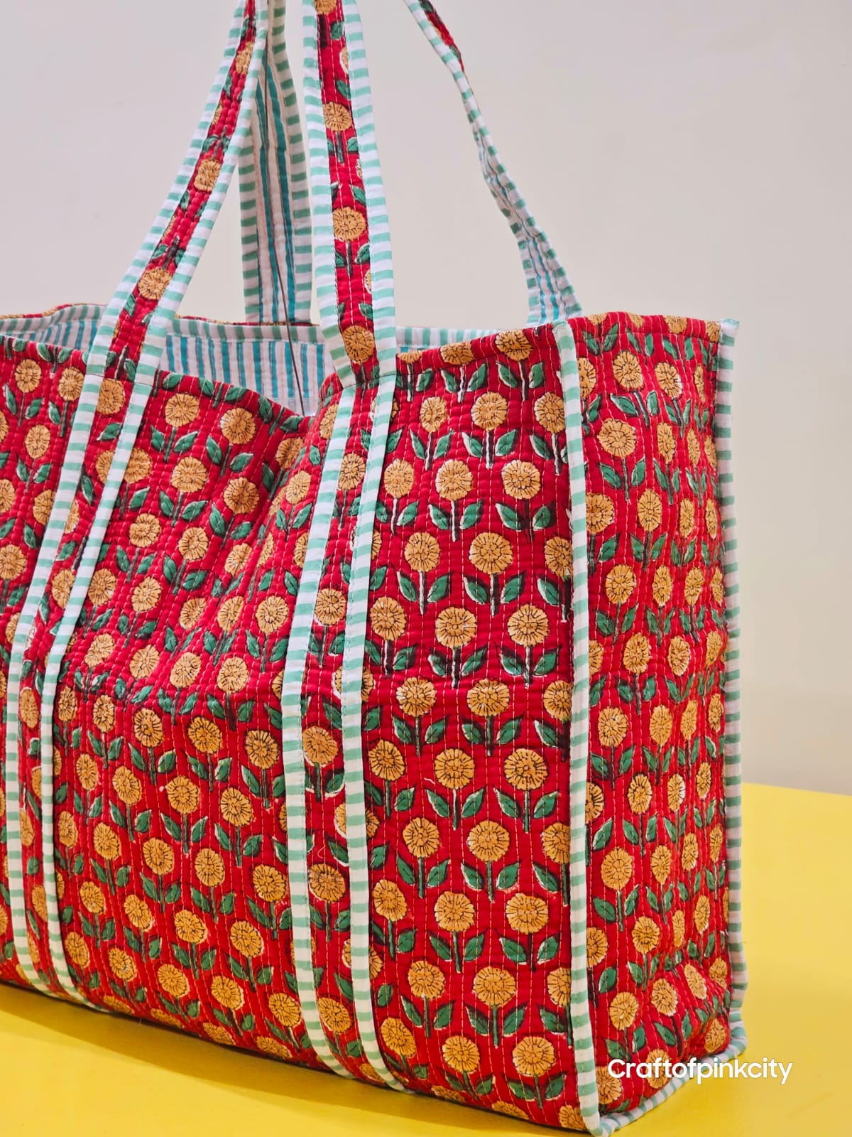 Cotton Floral Hand Block Printed Bags Cotton Quilted Tote Bags Eco Friendly Tote Bags Women Shopping Bags Block Print Bags
