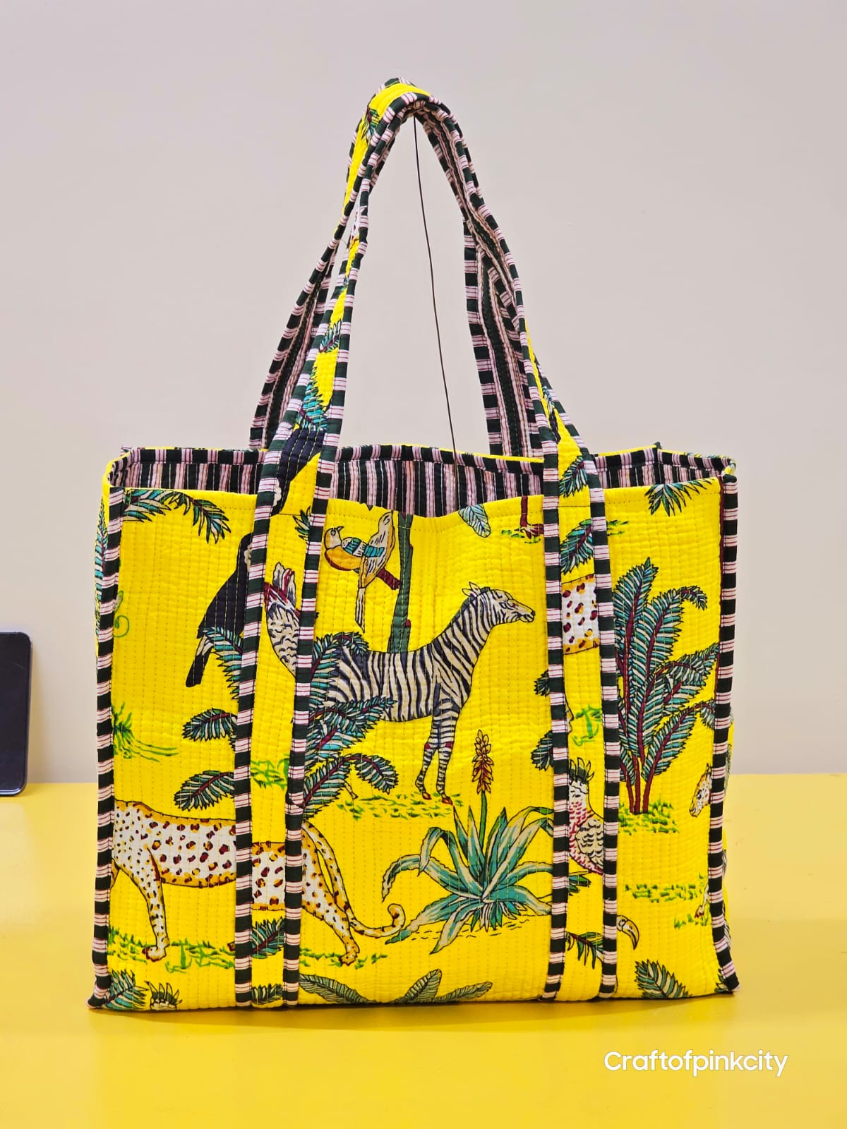 Yellow color Cotton Quilted Tote Bags Eco Friendly Tote Bags Women Shopping Bags Block Print Bags