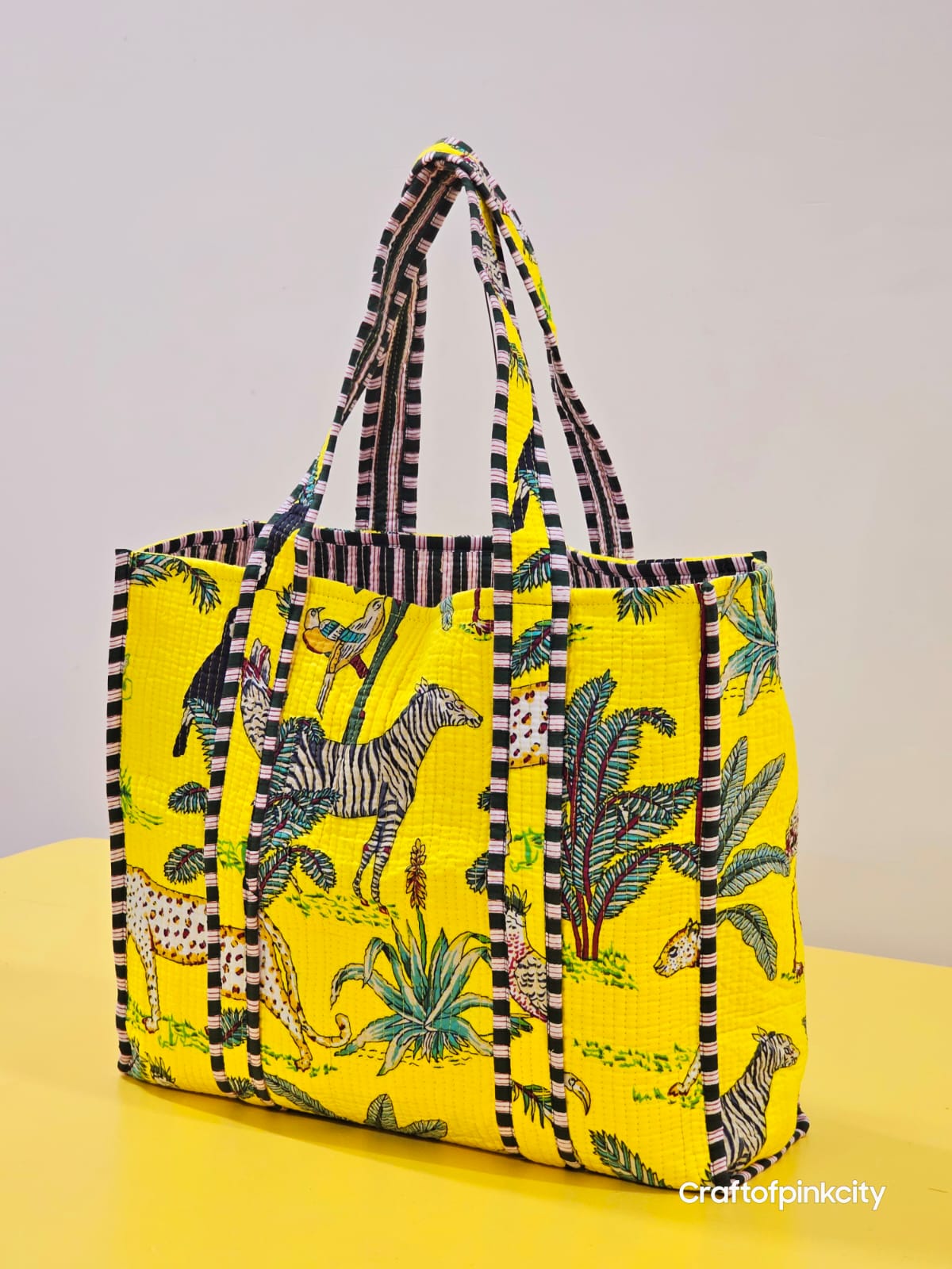 Yellow color Cotton Quilted Tote Bags Eco Friendly Tote Bags Women Shopping Bags Block Print Bags